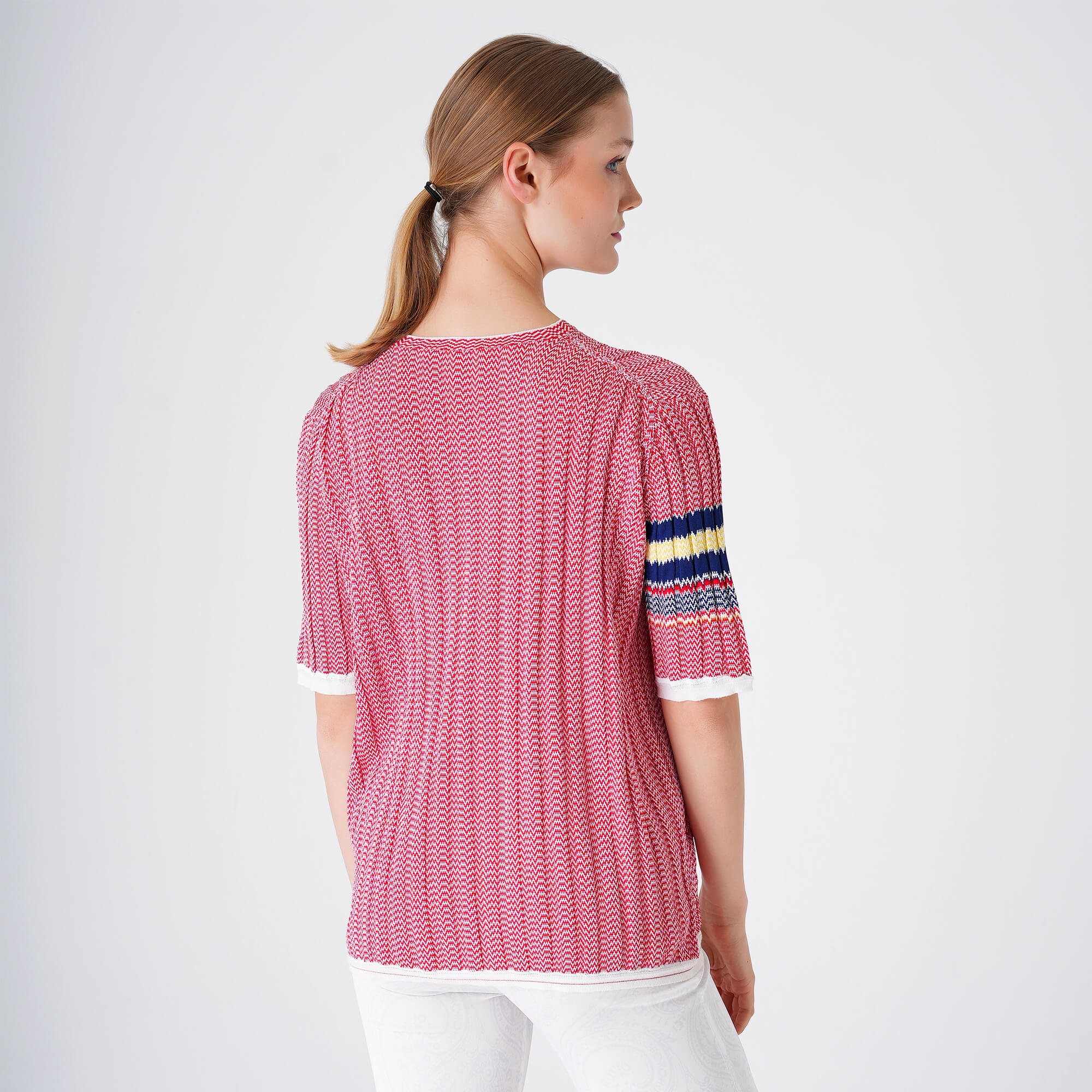 Celine - Red & White Striped Zigzag Viscose T-shirt